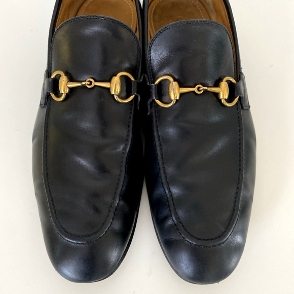 Gucci Jordaan Horsebit Leather Loafer Black Almond Toe Slip On Men's 8.5 - Picture 4 of 12
